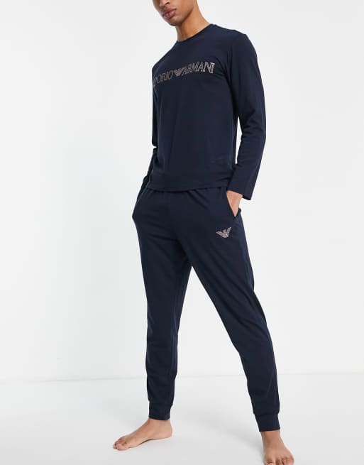 Emporio Armani Bodywear megalogo pajama set in navy