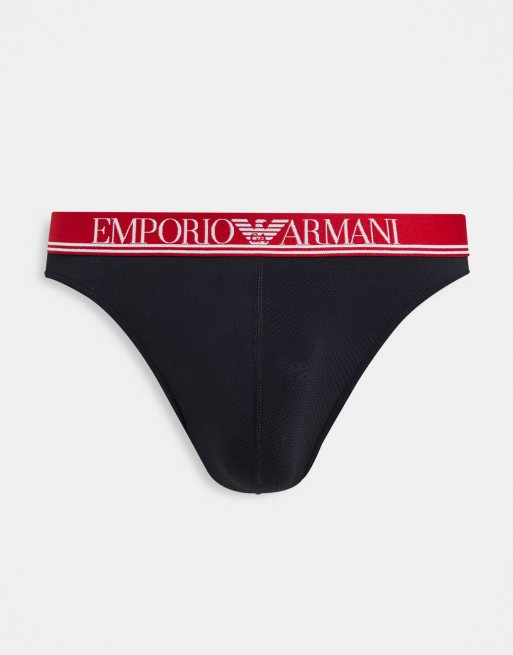 Emporio Armani Bodywear mesh microfibre thong with red waistband