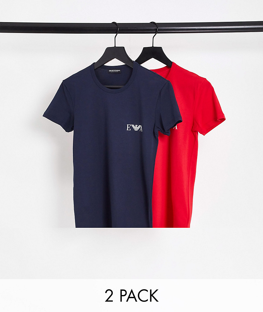 emporio armani bodywear monogram 2 pack t-shirts in navy/red-multi
