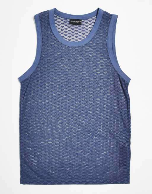Emporio Armani – Bodywear – Niebieski podkoszulek z siateczki z logo, część zestawu