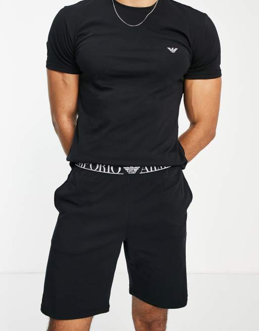 Emporio Armani Bodywear pajama t-shirt and shorts set in black | ASOS