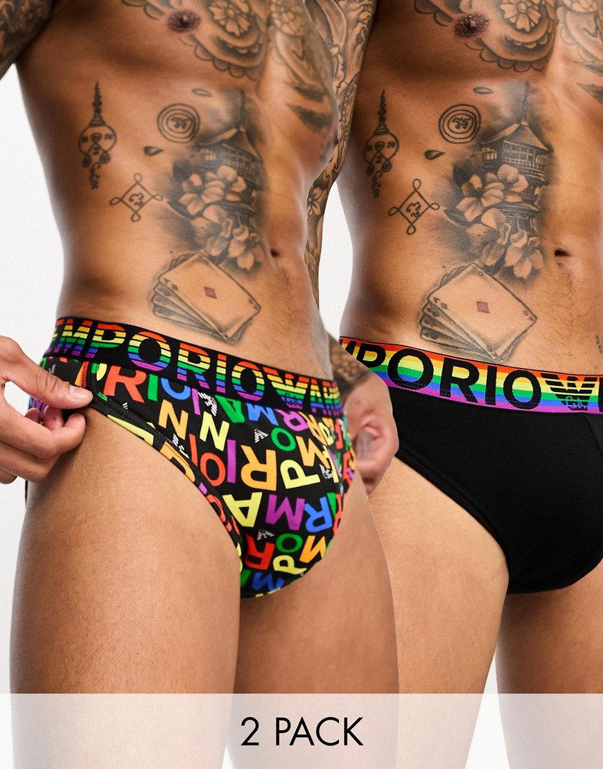 emporio armani - bodywear - pakke med 2 par briefs med regnbuefarvede print i forskellige farver-multifarvet
