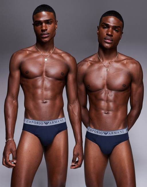 Emporio Armani - Bodywear - Pakke med 2 par marineblå briefs med logo-linning 