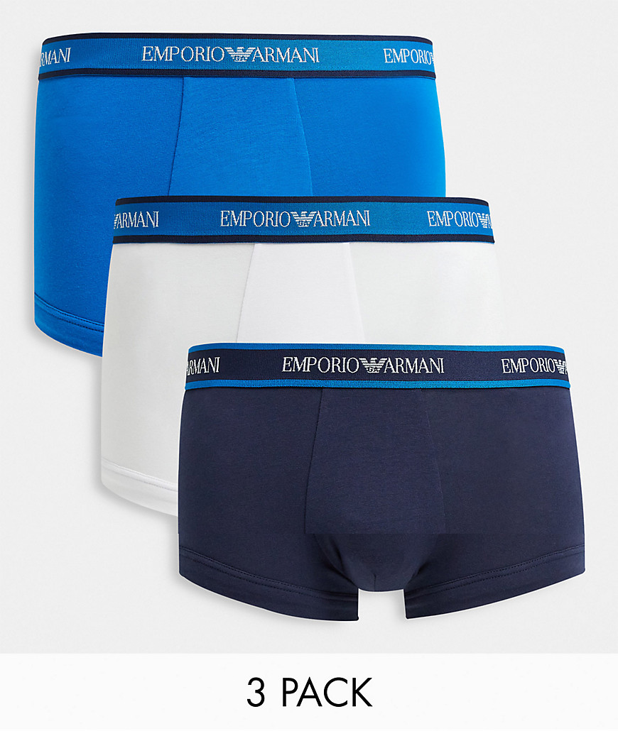 Emporio Armani - Bodywear - Pakke med 3 par boksershorts med logobånd i blå/hvid/marineblå-Multifarvet