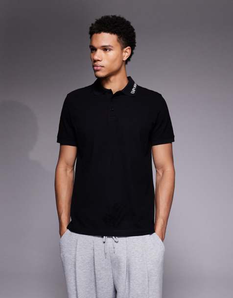 Emporio Armani Bodywear polo with logo collar in black - view 1