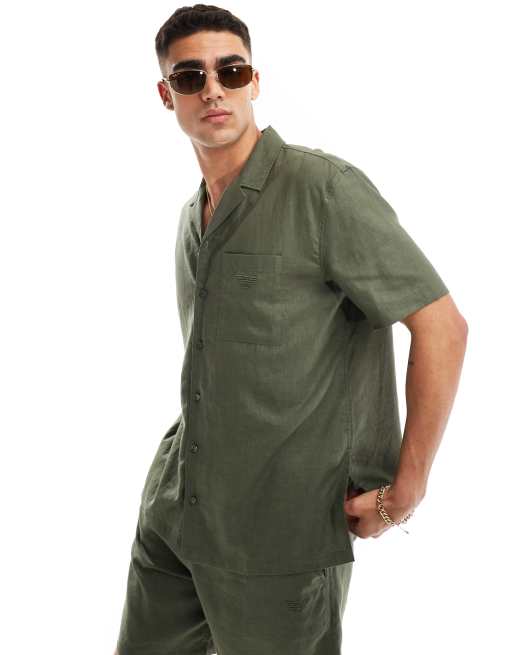 Emporio Armani – Bodywear Premium – Hemd aus Leinen in Khaki