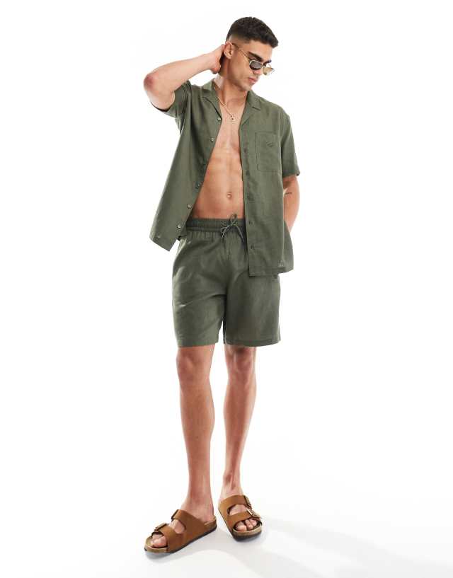 Emporio Armani - bodywear premium linen shirt and shorts co-ord in khaki