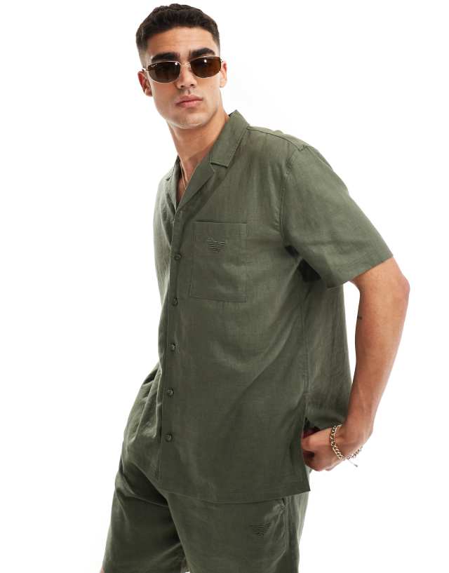 Emporio Armani - bodywear premium linen shirt in khaki