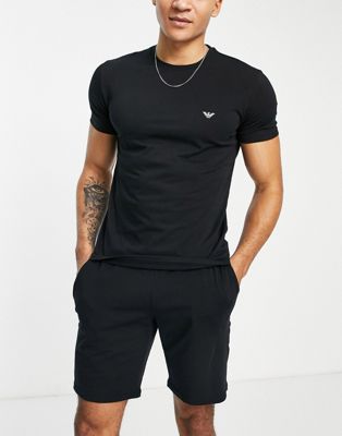 Emporio Armani – Bodywear – Pyjama aus T-Shirt und Shorts in Schwarz