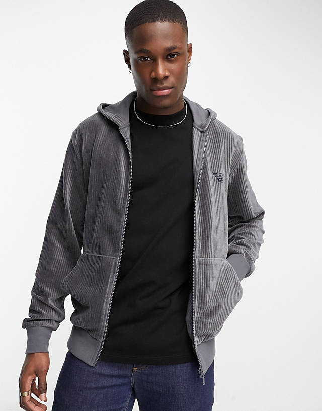 Emporio Armani - bodywear ribbed velour lounge zip hoodie in grey