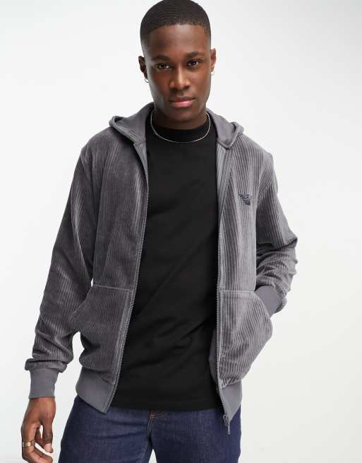 Emporio Armani Bodywear ribbed velour lounge zip hoodie in grey ASOS