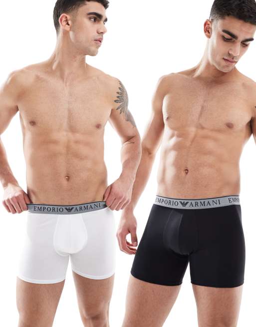Emporio Armani - Bodywear - Set van 2 boxershorts met logotailleband in zwart en wit 
