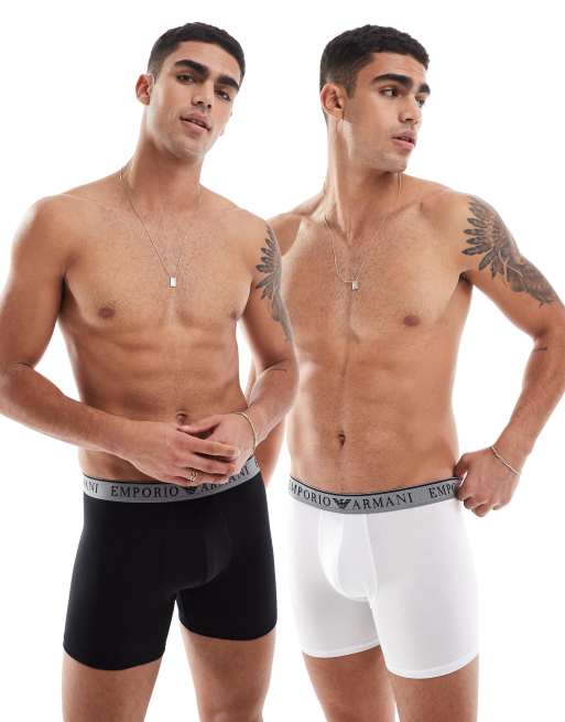 Emporio Armani - Bodywear - Set van 2 boxershorts met logotailleband in zwart en wit  