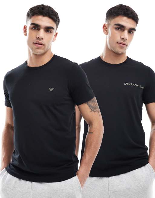 Emporio Armani - Bodywear - Set van 2 lounge-T-shirts met logobies in zwart