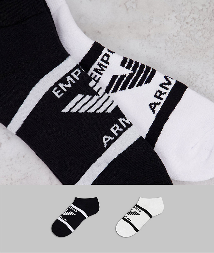 Emporio Armani - Bodywear - Set van 2 paar lage sokken in zwart/wit-Meerkleurig