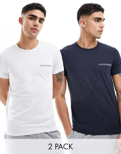 Emporio Armani - Bodywear - Set van 2 T-shirts in marineblauw en wit