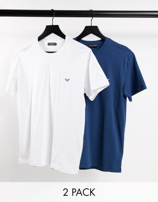 Emporio Armani - Bodywear - Set van 2 T-shirts met logo in wit en marineblauw
