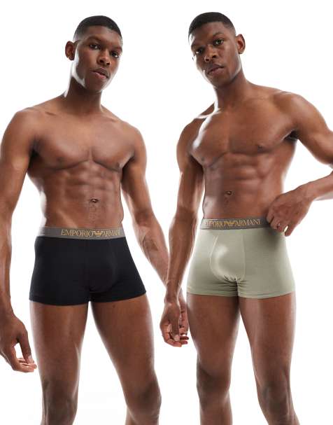 Emporio Armani - Bodywear - Set van 2 zacht aanvoelende bamboe boxershorts met logo in zwart en beige - view 1
