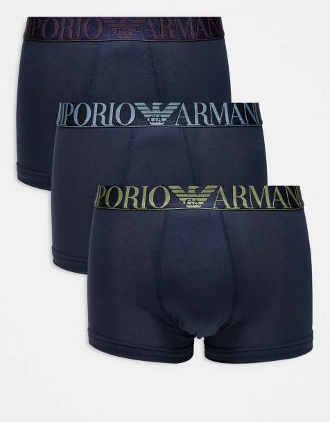 Emporio Armani - Bodywear - Set van 3 boxershorts in marineblauw met logo op de tailleband - view 1