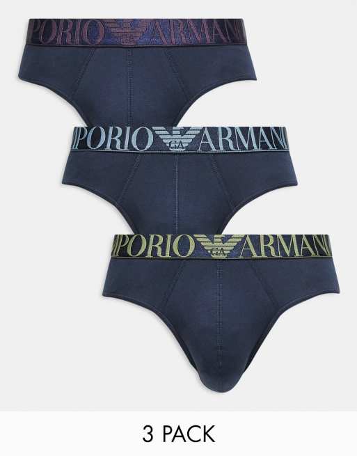 Emporio Armani - Bodywear - Set van 3 onderbroeken met logotailleband in marineblauw 