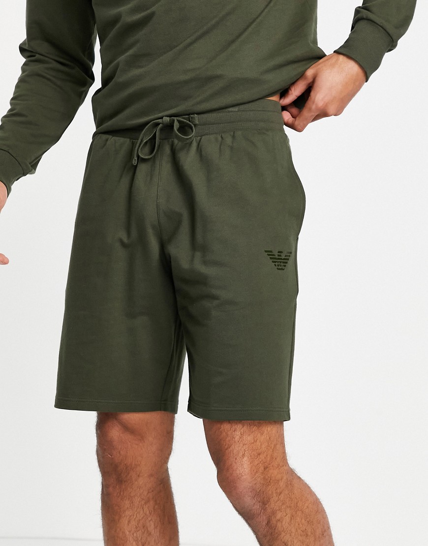 Emporio Armani Bodywear - Shorts van badstof met logo in kleurschakering in kaki-Groen