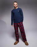 [Armani Exchange] Emporio Armani bodywear sleep set in navy with red brushed check pants S NAVY