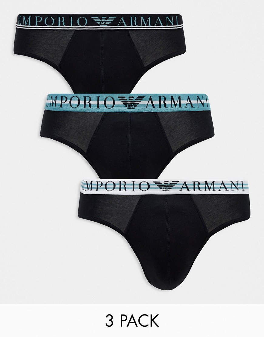emporio armani - bodywear - svarta trosor med färgglad midjeresår, 3-pack-svart/a