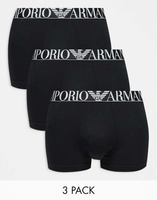 Emporio Armani – Bodywear – Svarta trunks med logga på midjeband, 3-pack 