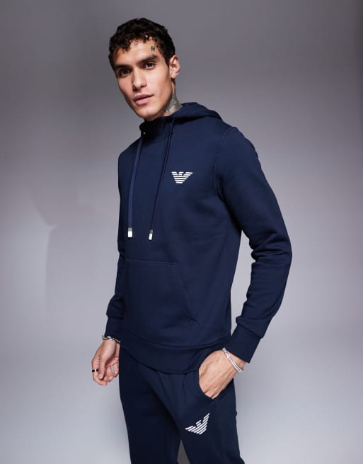 Emporio Armani - Bodywear - Sweat à capuche d'ensemble à logo sur la poitrine - Bleu marine 
