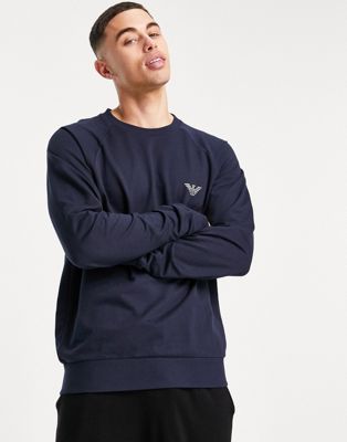 Emporio Armani – Bodywear – Sweatshirt aus Frottee in Marineblau mit Adlerlogo