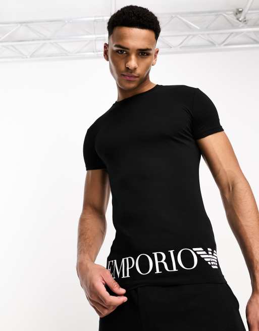 Emporio Armani – Bodywear – T-Shirt in Schwarz mit glänzendem Logo