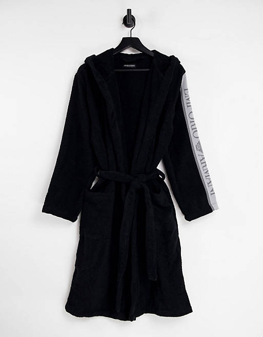  Emporio Armani Bodywear taped arm dressing gown in black 