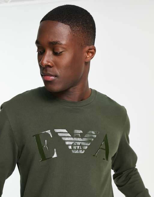 Emporio Armani Bodywear Terry tonal logo sweatshirt in khaki