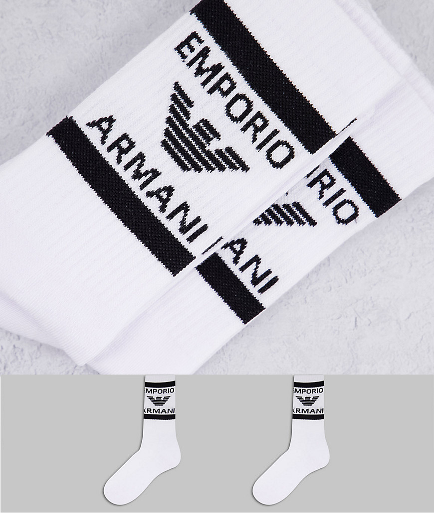 Emporio Armani – Bodywear – Vita korta strumpor, 2-pack-Vit/a