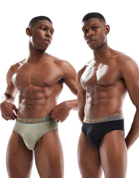 Emporio Armani – Bodywear – Zestaw 2 par miękkich slipów w kolorze czarnym i beżowym z logo - view 1