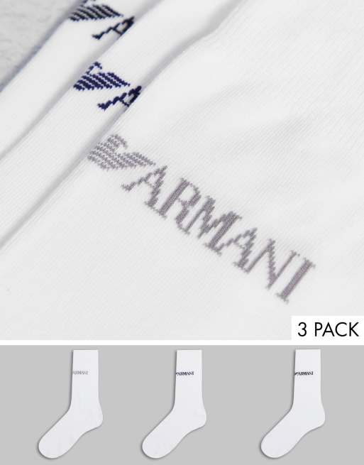 Emporio Armani – Bodywear – Zestaw 3 par białych skarpetek z tekstowym logo