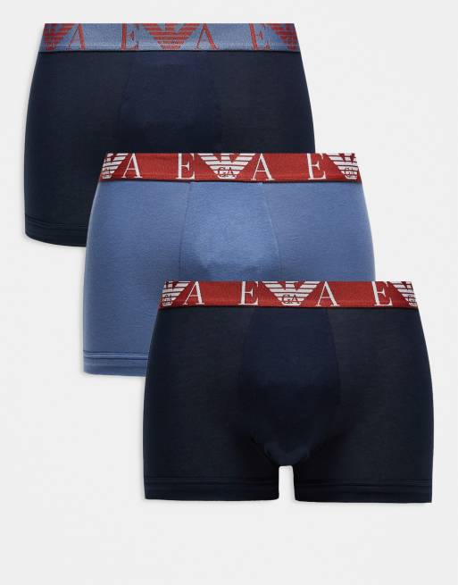 Emporio Armani Bodywear – Zestaw 3 par bokserek w kolorach niebieskich z logo z monogramem