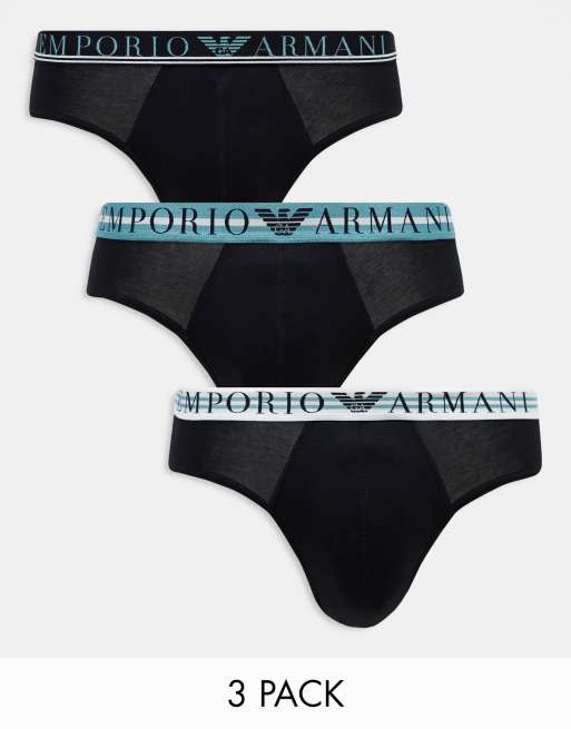 Emporio Armani – Bodywear – Zestaw 3 par czarnych slipów z gumką w różnych kolorach