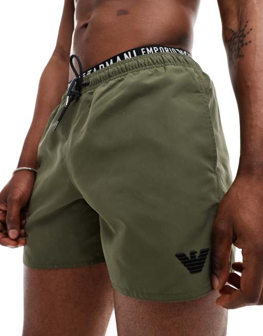 Emporio Armani - Bodywear - Zwemshort met logo op de tailleband in kaki