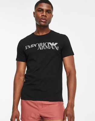 Emporio Armani bold logo swim t-shirt in black