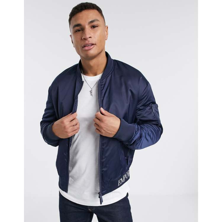 Emporio Armani bomber jacket with waistband logo in navy ASOS