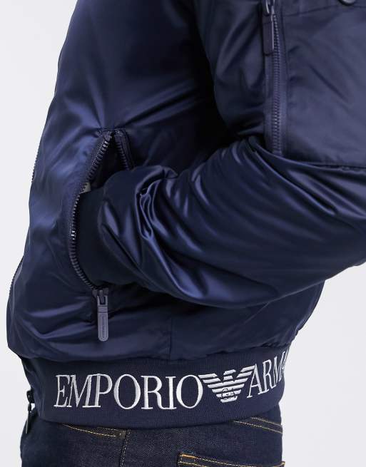 Buy EA7 Emporio Armani Gold Label Bomber Jacket with Embroidered Logo, Navy Blue Color Men