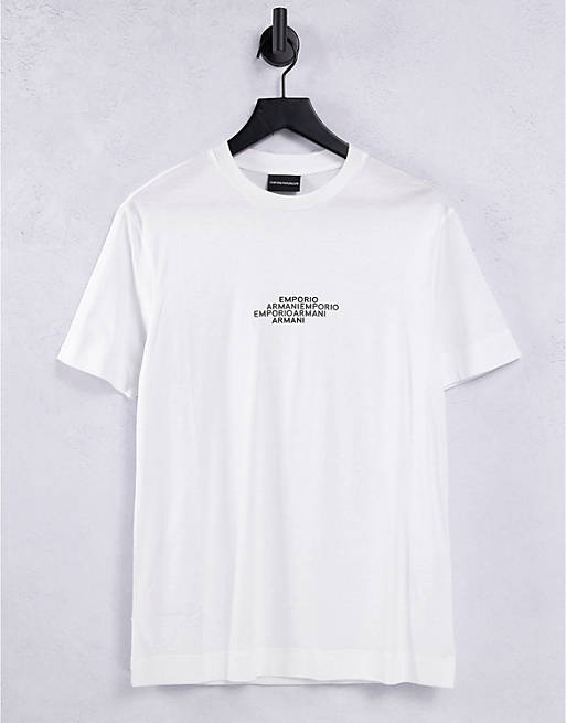 Emporio Armani central repeat text logo t-shirt in white 