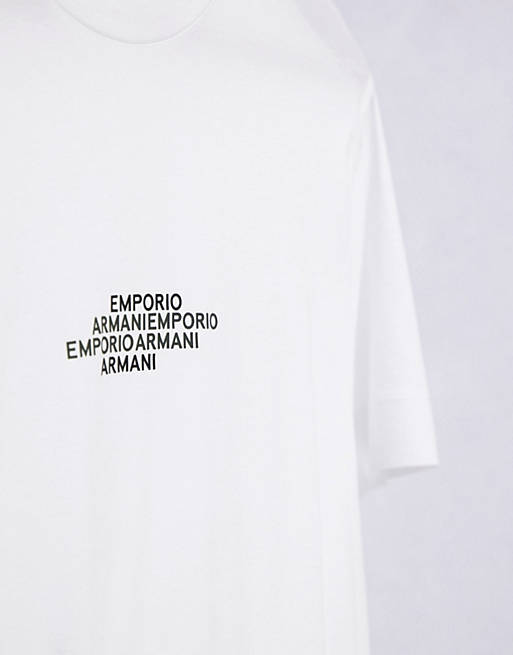  Emporio Armani central repeat text logo t-shirt in white 