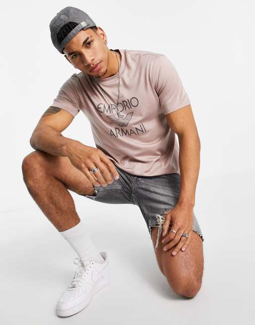 Emporio Armani chest logo t-shirt in pink | ASOS