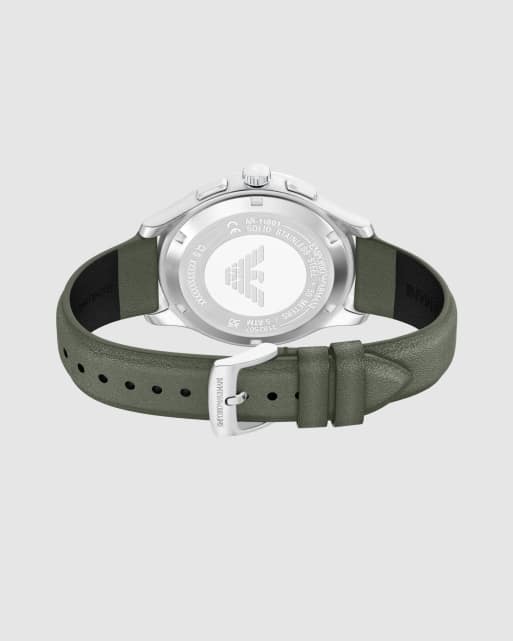 Emporio Armani Chronograph green leather watch in silver, 4 of 4