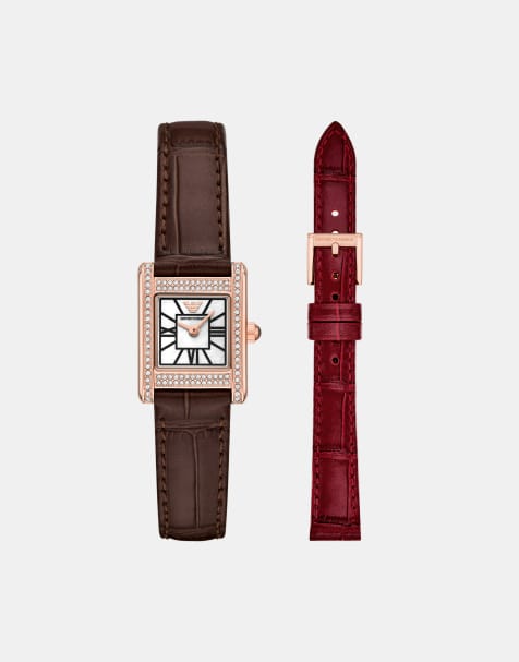 Emporio Armani - Coffret montre à bracelets en cuir interchangeables pour femme - Argenté - view 1