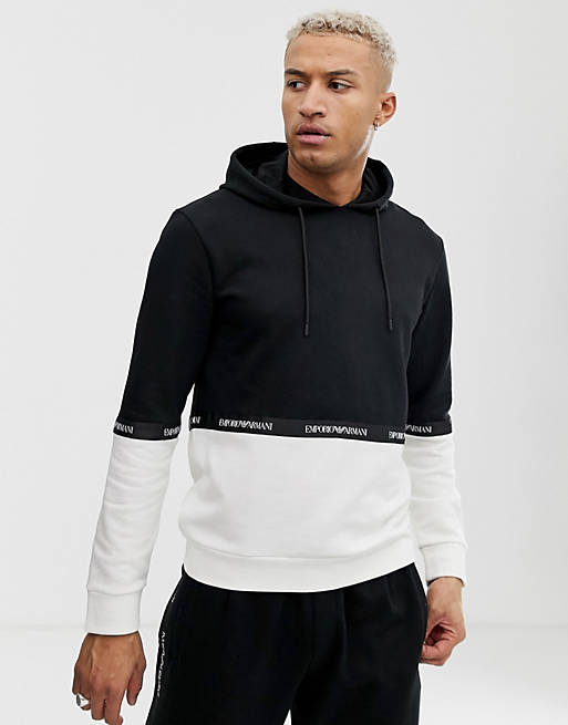 Emporio Armani colour block hoodie in black/white with taped detail | ASOS