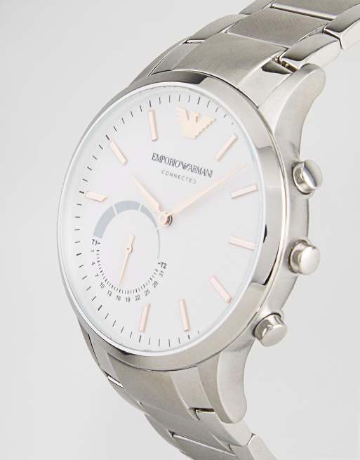 Emporio armani connected silver deals stainless steel hybrid smartwatch