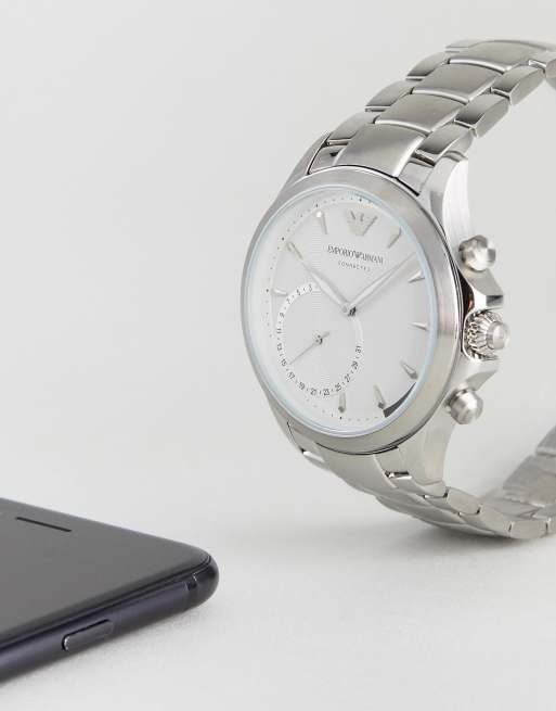 Emporio armani connected silver store stainless steel hybrid smartwatch